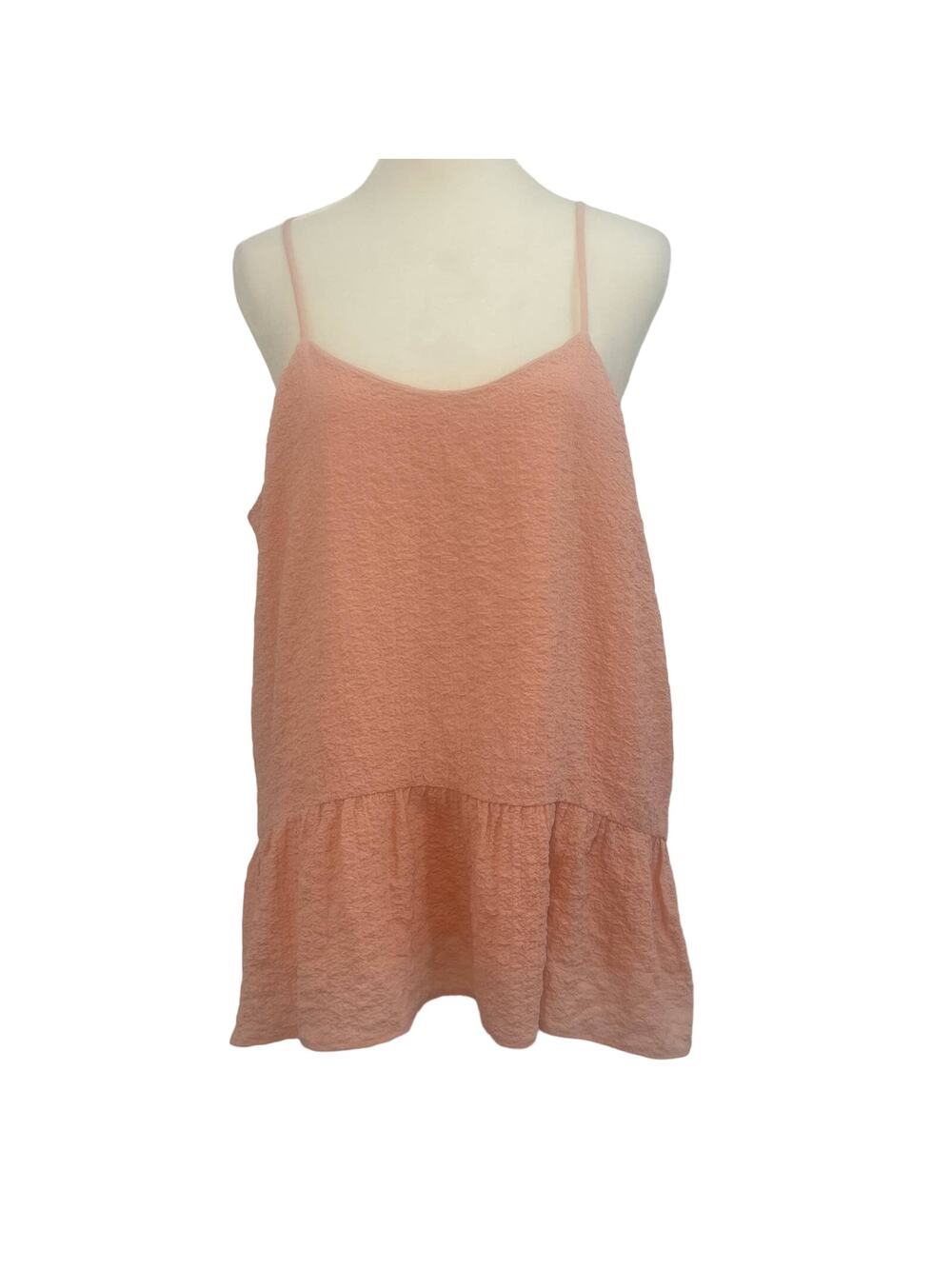 Maisie Babydoll Tank Top M Peach Pink Strappy Crinkle Sleeveless Lined Peplum